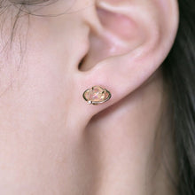 Load image into Gallery viewer, Earth Moon Design Fire Opal &amp; Diamond Stud Earrings 18K Yellow Gold
