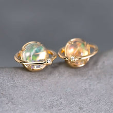 Load image into Gallery viewer, Earth Moon Design Fire Opal &amp; Diamond Stud Earrings 18K Yellow Gold