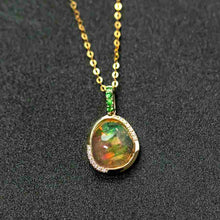 Load image into Gallery viewer, Elegant Fire Opal, Diamond Tsavorite Necklace 18K Yellow Gold