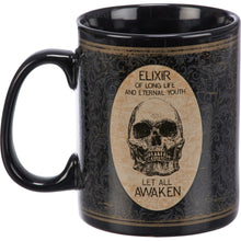 Load image into Gallery viewer, Elixir Of Long Life Eternal Youth Large Stoneware Skull Coffee Mug | Holds 20 oz.