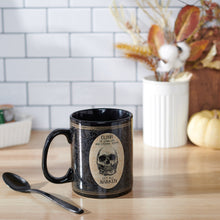 Load image into Gallery viewer, Elixir Of Long Life Eternal Youth Large Stoneware Skull Coffee Mug | Holds 20 oz.