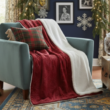 Load image into Gallery viewer, Tache Solid Embossed Merlot Red Reversible Sherpa Throw Blanket (62087)