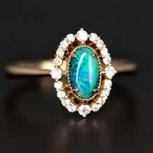 Load image into Gallery viewer, Engagement Ring: Australian Black Opal and Diamond in 18K Yellow Gold