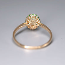 Load image into Gallery viewer, 14K Yellow Gold Engagement Ring featuring Australian Opal Halo Tsavorite