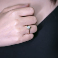 Load image into Gallery viewer, 14K Yellow Gold Engagement Ring featuring Australian Opal Halo Tsavorite