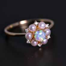 Load image into Gallery viewer, 18K Yellow Gold Engagement Ring with Opal, Pearls, Diamonds
