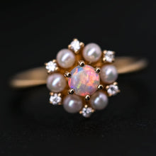 Load image into Gallery viewer, 18K Yellow Gold Engagement Ring with Opal, Pearls, Diamonds