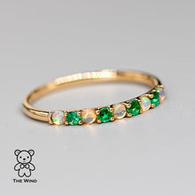 Load image into Gallery viewer, Eternity Australian Solid Opal &amp; Tsavorite Ring 18K Yellow Gold Wedding Band