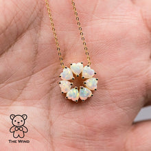Load image into Gallery viewer, Eternity Heart Australian Crystal Opal Circle Necklace Pendant 14K Yellow Gold