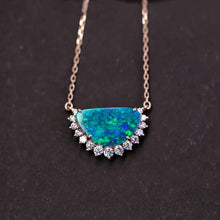 Load image into Gallery viewer, Exquisite Black Opal Halo Diamond Necklace 18K Yellow Gold