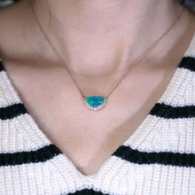 Load image into Gallery viewer, Exquisite Black Opal Halo Diamond Necklace 18K Yellow Gold