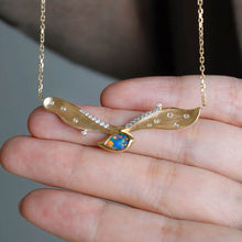 Load image into Gallery viewer, Extremely Rare Two Side Black Opal Seagull Wing Necklace &amp; Diamond 18K Gold