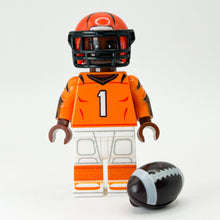 Load image into Gallery viewer, #1 WR Bengals Football Player Minifig made using LEGO parts - B3 Customs