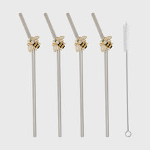 Load image into Gallery viewer, Stripey bee metal straws