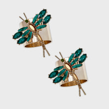 Load image into Gallery viewer, Dragonfly napkin rings, emerald, set of two
