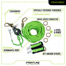 Load image into Gallery viewer, Frontline HLK1004 4-person 100' Adjustable Horizontal Lifeline System with 6' Anchor Straps