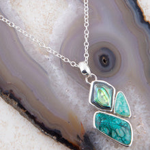 Load image into Gallery viewer, Blue Abalone Fire Sterling Silver Cluster Pendant Necklace