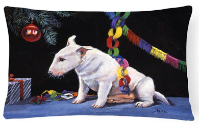Bull Terrier under the Christmas Tree Fabric Decorative Pillow FMF0012PW1216