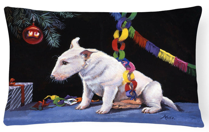 Bull Terrier under the Christmas Tree Fabric Decorative Pillow FMF0012PW1216