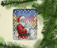 Load image into Gallery viewer, American Eskimo with Santa Claus Porcelain Ornament