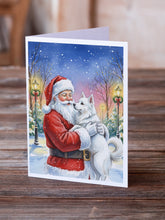 Load image into Gallery viewer, American Eskimo with Santa Claus Greeting Cards Pack of 8
