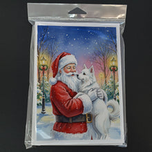 Load image into Gallery viewer, American Eskimo with Santa Claus Greeting Cards Pack of 8