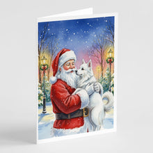 Load image into Gallery viewer, American Eskimo with Santa Claus Greeting Cards Pack of 8