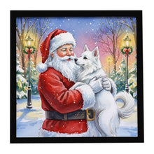 Load image into Gallery viewer, American Eskimo with Santa Claus Framed Metal Print