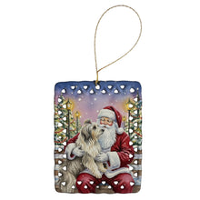 Load image into Gallery viewer, Bearded Collie with Santa Claus Porcelain Ornament
