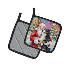 Load image into Gallery viewer, Bernese Mountain Dog with Santa Claus Pair of Pot Holders
