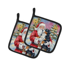 Load image into Gallery viewer, Bernese Mountain Dog with Santa Claus Pair of Pot Holders