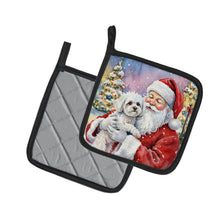 Load image into Gallery viewer, Bichon Frise with Santa Claus Pair of Pot Holders