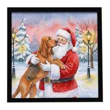 Load image into Gallery viewer, Bloodhound with Santa Claus Framed Metal Print