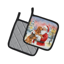Load image into Gallery viewer, Bloodhound with Santa Claus Pair of Pot Holders