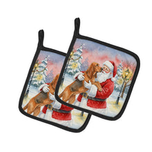 Load image into Gallery viewer, Bloodhound with Santa Claus Pair of Pot Holders