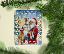 Load image into Gallery viewer, Borzoi with Santa Claus Porcelain Ornament