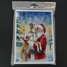 Load image into Gallery viewer, Borzoi/ with Santa Claus Greeting Cards Pack of 8