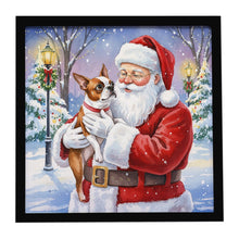 Load image into Gallery viewer, Red Boston Terrier with Santa Claus Framed Metal Print