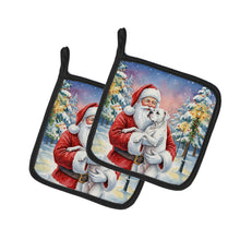 Load image into Gallery viewer, White Boxer with Santa Claus Pair of Pot Holders