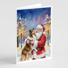 Load image into Gallery viewer, Collie with Santa Claus Greeting Cards Pack of 8