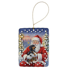 Load image into Gallery viewer, Black and Tan Dachshund with Santa Claus Porcelain Ornament