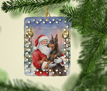 Load image into Gallery viewer, Fawn Doberman Pinscher with Santa Claus Porcelain Ornament
