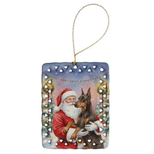 Load image into Gallery viewer, Fawn Doberman Pinscher with Santa Claus Porcelain Ornament