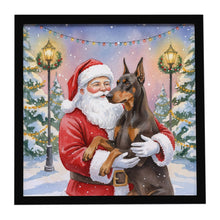 Load image into Gallery viewer, Fawn Doberman Pinscher with Santa Claus Framed Metal Print