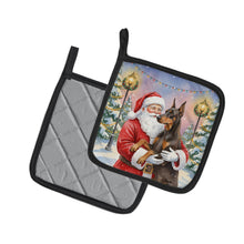 Load image into Gallery viewer, Fawn Doberman Pinscher with Santa Claus Pair of Pot Holders