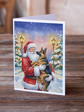 Load image into Gallery viewer, German Shepherd with Santa Claus Greeting Cards Pack of 8