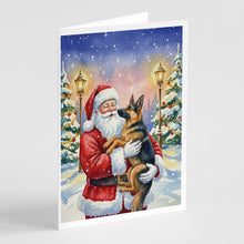 Load image into Gallery viewer, German Shepherd with Santa Claus Greeting Cards Pack of 8