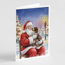 Load image into Gallery viewer, German Wirehaired Pointer with Santa Claus Greeting Cards Pack of 8