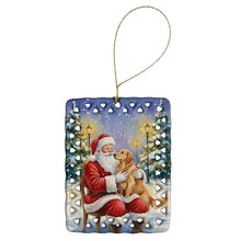 Load image into Gallery viewer, Golden Retriever with Santa Claus Porcelain Ornament