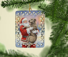 Load image into Gallery viewer, Irish Wolfhound with Santa Claus Porcelain Ornament